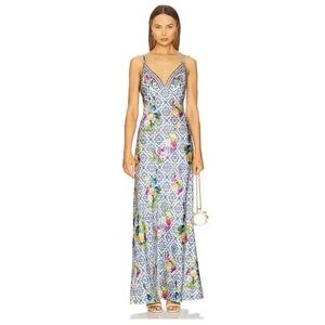 Camilla Blue and White Floral Mosaic Maxi Dress